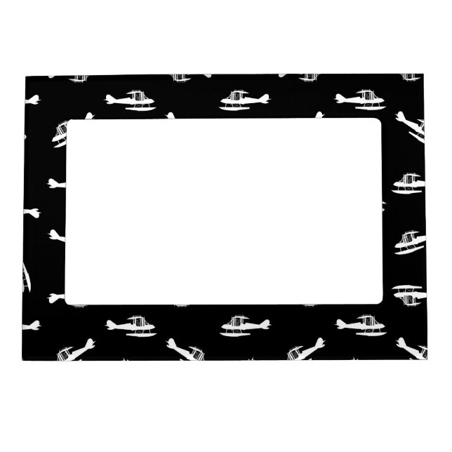 Seaplane Airplane Silhouettes Print Pattern Design Magnetic Frame (Front)