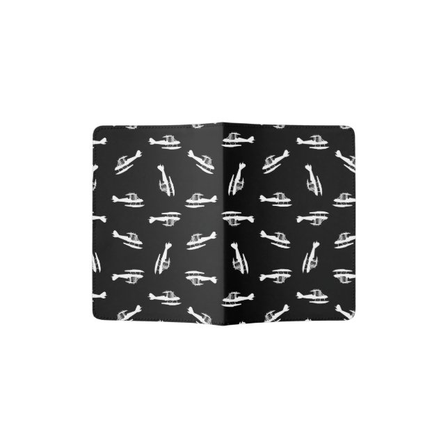 Seaplane Airplane Silhouettes Print Pattern Design Passport Holder (Opened)