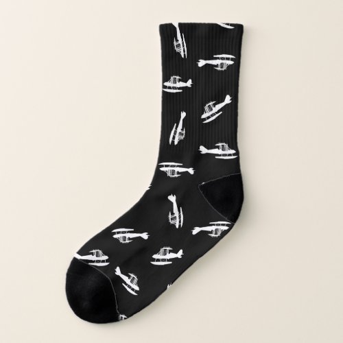Seaplane Airplane Silhouettes Print Pattern Design Socks