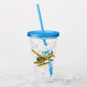 Seaplane cartoon illustration  acrylic tumbler