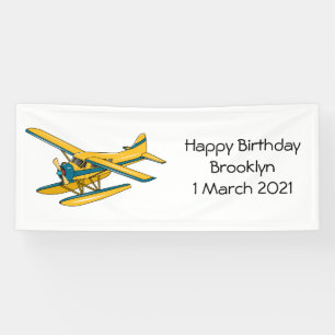 Seaplane cartoon illustration banner