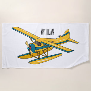 Seaplane cartoon illustration beach towel