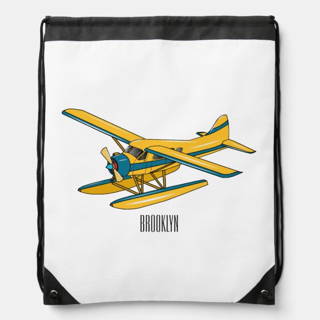 Seaplane cartoon illustration  drawstring bag (Front)