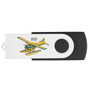 Seaplane cartoon illustration  flash drive