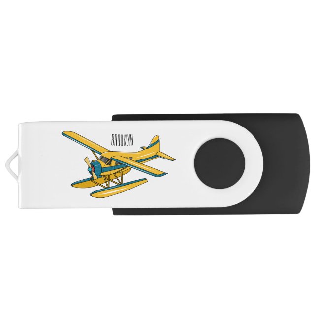 Seaplane cartoon illustration  flash drive (Back)
