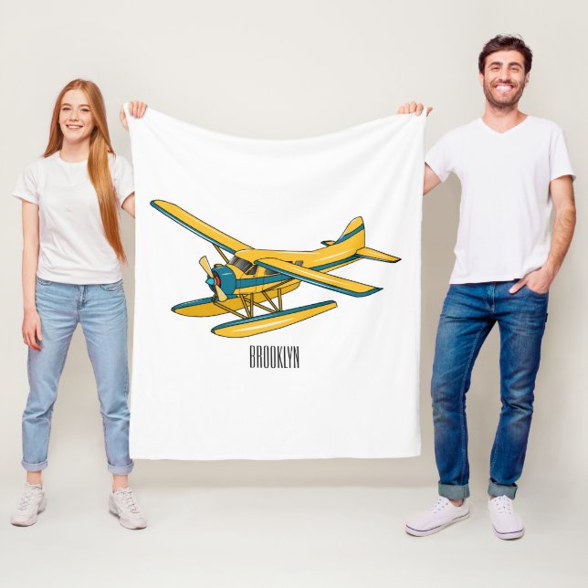 Seaplane cartoon illustration  fleece blanket (In Situ)