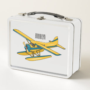 Seaplane cartoon illustration metal lunch box