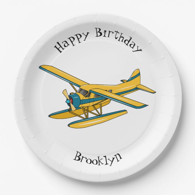 Seaplane cartoon illustration paper plates (Front)