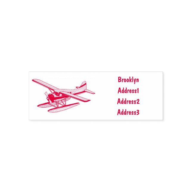 Seaplane cartoon illustration self-inking stamp (Design)