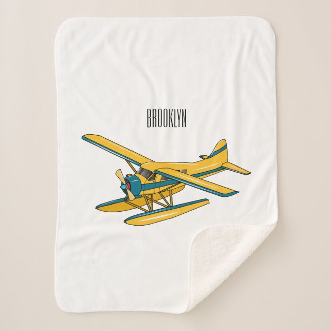 Seaplane cartoon illustration sherpa blanket (Front)