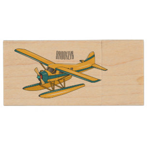 Seaplane cartoon illustration  wood flash drive