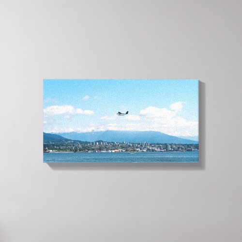 Seaplane taking off over Vancouver bay Canvas Print