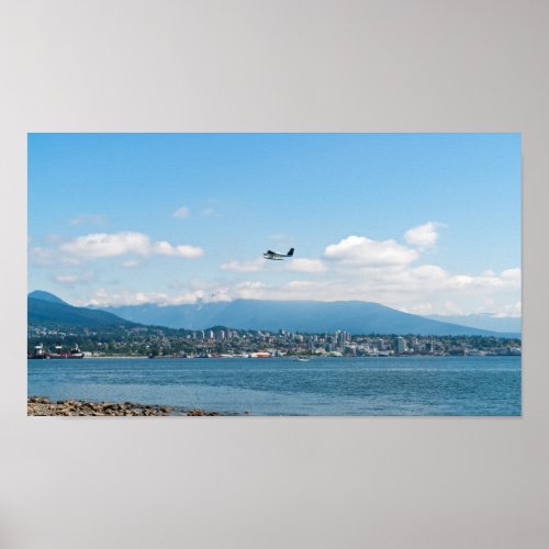 Seaplane taking off over Vancouver bay Poster