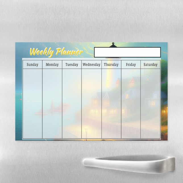 Seaport and lighthouse weekly planner magnetic dry erase sheet (In Situ)