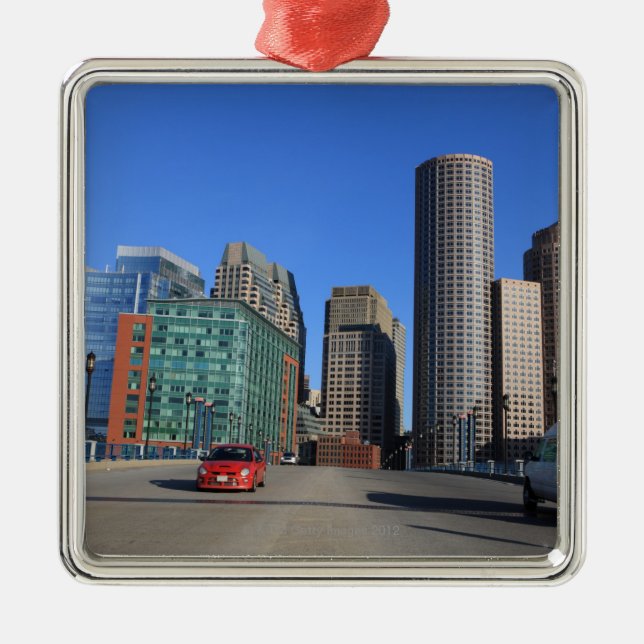 Seaport Blvd bridge and Boston skyline.Boston is Metal Ornament (Front)