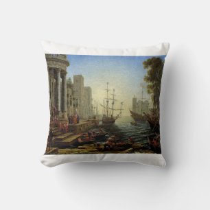 Seaport with the Embarkation of Saint Ursula Throw Pillow