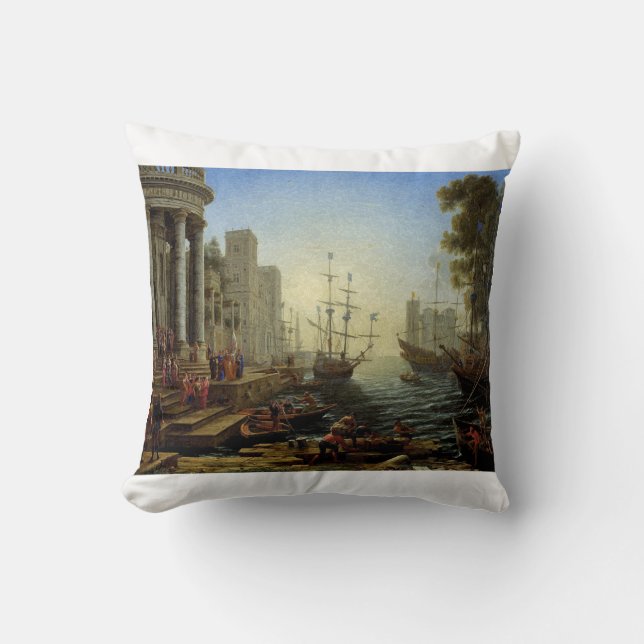 Seaport with the Embarkation of Saint Ursula  Throw Pillow (Front)