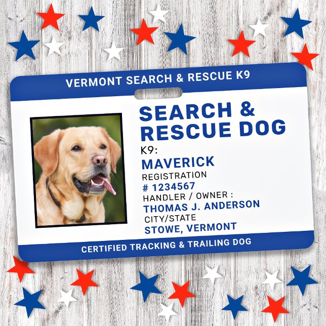 Search Rescue Dog Custom Logo Photo SAR K9 ID Badge (Creator Uploaded)