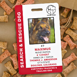 Search &amp; Rescue Dog ID Custom Logo SAR K9 Photo Badge
