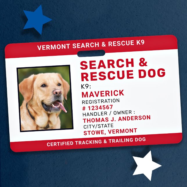 Search Rescue Dog ID SAR K9 Custom Logo Photo Badge (Creator Uploaded)
