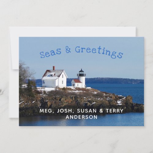 Seas and Greeting Lighthouse Holiday Card