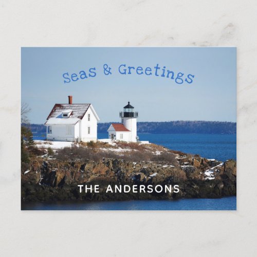 Seas and Greeting Lighthouse Holiday Postcard