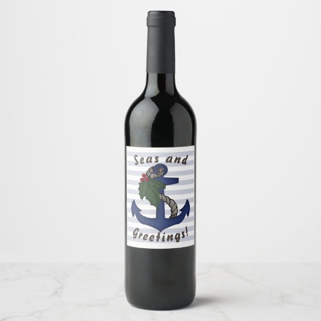 Seas and Greetings! Anchor and Holly Wine Labels (Front)