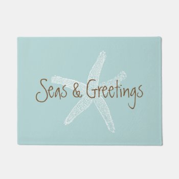 Seas And Greetings Beach Blue Starfish Doormat by AnyTownArt at Zazzle