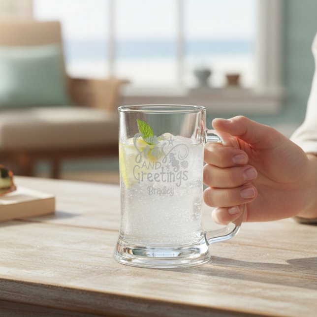 Seas And Greetings Beach Christmas Personalized Stein (Creator Uploaded)