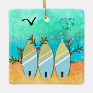 Seas and Greetings Beach Christmas with Rudolph Ceramic Ornament