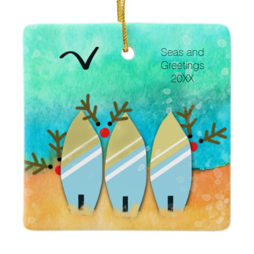 Seas and Greetings Beach Christmas with Rudolph Ceramic Ornament