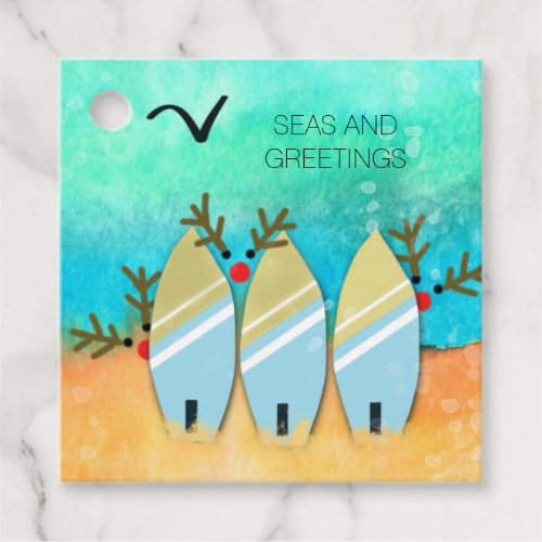 Seas and Greetings Beach Christmas with Rudolph  Favor Tags