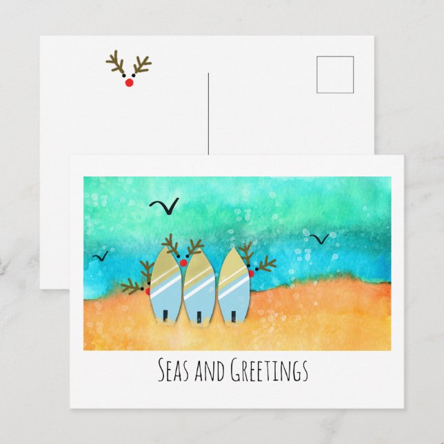 Seas and Greetings Beach Christmas with Rudolph  Postcard (Front/Back)