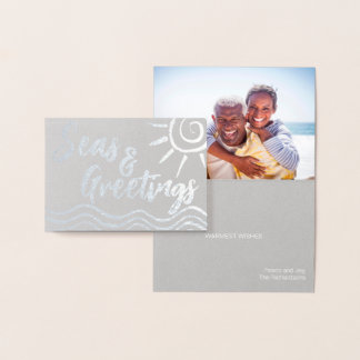 SEAS AND GREETINGS BEACH PHOTO CARD SILVER FOIL