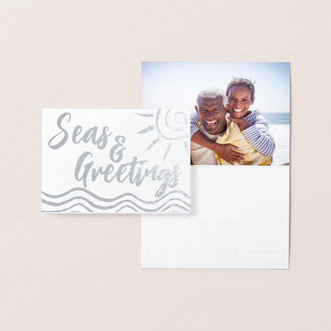 SEAS AND GREETINGS BEACH PHOTO CARD SILVER FOIL (Display)