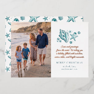 Seas and Greetings Beach Photo Christmas Foil Holiday Card