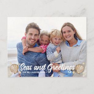 Seas and Greetings Beach Photo Christmas Holiday Postcard