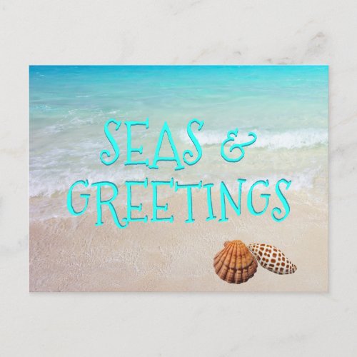 Seas and Greetings Beach Shells Christmas Postcard