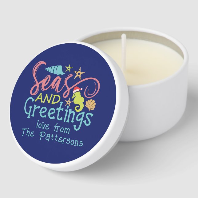 Seas And Greetings Beach Summer Christmas Name Mini Candle Favors (Corner)