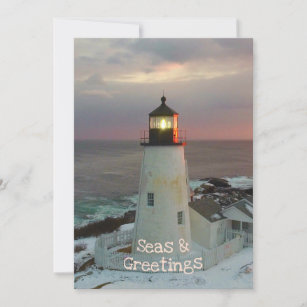 Seas and Greetings Blush Christmas Lighthouse Card