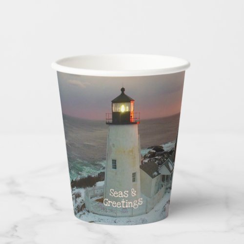 Seas and Greetings Blush Pink Lighthouse Paper cup