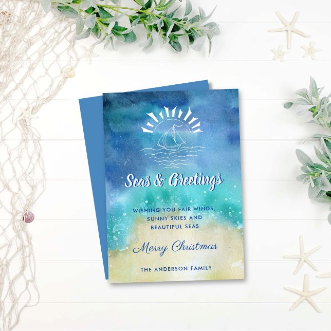 Seas and Greetings Coastal Beach Holiday Card (Creator Uploaded)