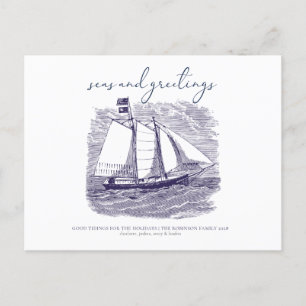 Seas and Greetings Coastal Christmas Holiday Card