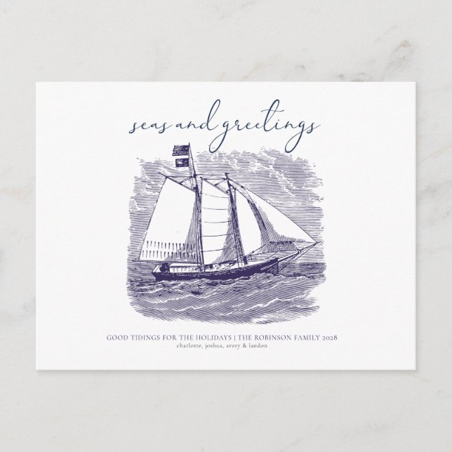 Seas and Greetings Coastal Christmas Holiday Card  (Front)