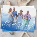 Seas And Greetings Coastal Ocean Watercolor Photo Holiday Card<br><div class="desc">Seas and Greetings: A Coastal Christmas Card That Captures the Spirit of the Season Bring the tranquil beauty of the ocean to your holiday celebrations with the Seas and Greetings Coastal Ocean Watercolor Photo Holiday Card. This stunning card features a serene watercolor wash in shades of blue, evoking the soothing...</div>