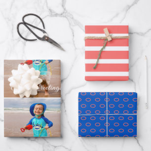 Seas and Greetings Costal Blue Coral Photo Wrapping Paper Sheets