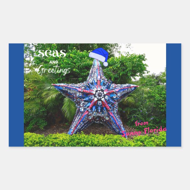 Seas and Greetings from Sunny Florida Christmas  Rectangular Sticker (Front)
