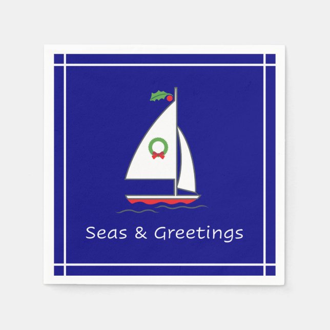Seas and Greetings Nautical Holiday Napkin Navy (Front)