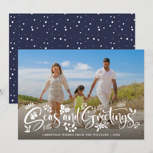 Seas And Greetings | Nautical Holiday Photo  Card (Front/Back)