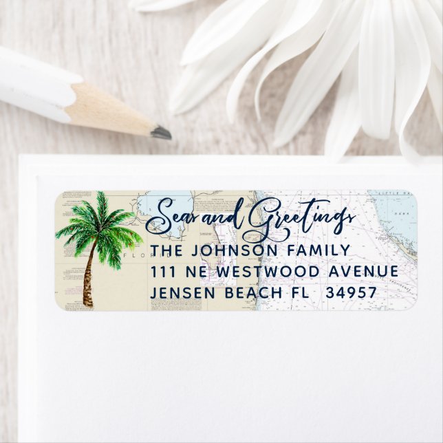 Seas and Greetings Nautical Holiday Return Address Label (Insitu)
